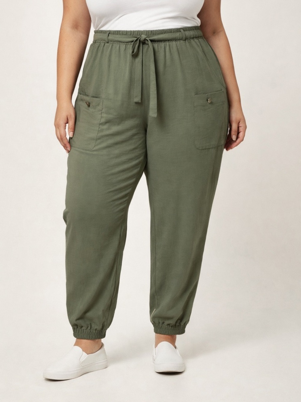 New York Clothing Women's Olive Green Drawstring Joggers style Cargo Pants Lg
